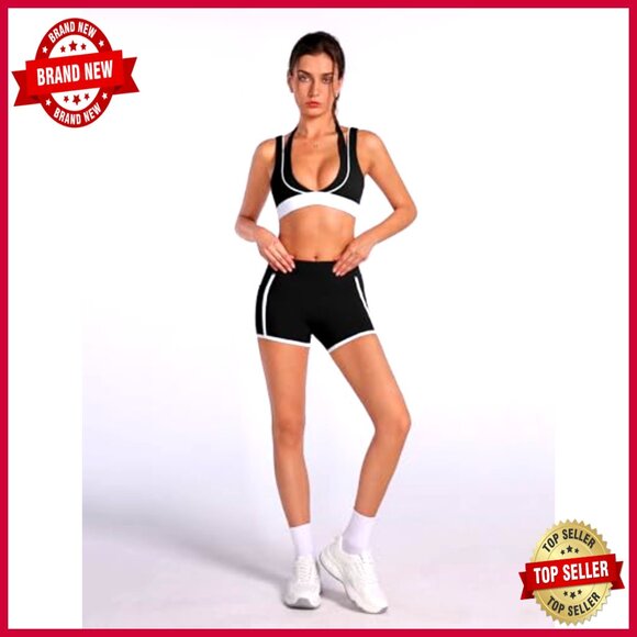 2-Piece Workout Set: Sports Bra & High-Waist Shorts with Pockets - Picture 3 of 6